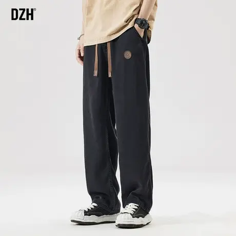 男士黑色牛仔裤男款宽松直筒美式复古潮牌工装阔腿夏天男休闲长裤商品大图