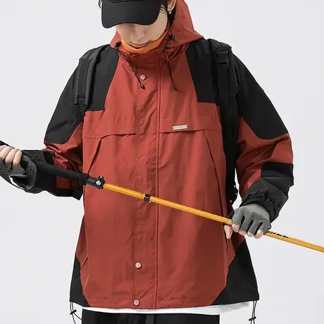 男士户外拼色冲锋衣男2023新款春秋运动外套潮高级感美式飞行夹克商品大图