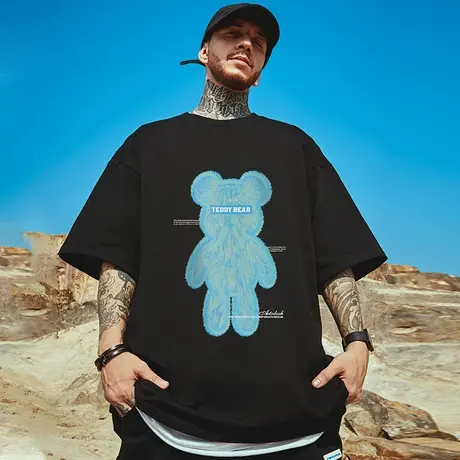 oversize潮牌男学生宽松小熊短袖T恤中性大码男装情侣半袖ins夏季商品大图