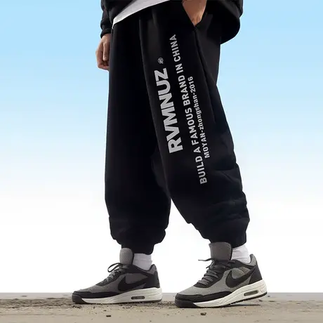 运动裤宽松纯棉加肥加大码裤子男潮加绒卫裤长裤胖人束脚裤秋冬款商品大图