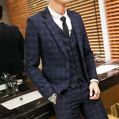 西服套装男士修身三件套职业商务正装西装伴郎服装新郎结婚礼服秋商品大图