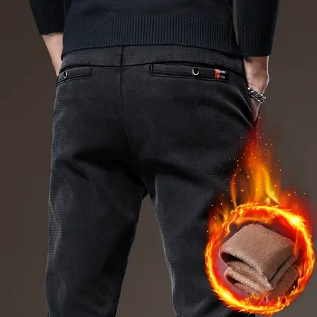 秋冬款加绒加厚休闲长裤男士宽松直筒保暖外穿男裤子冬季中年男装图片