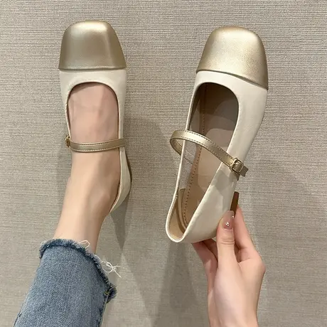 玛丽珍鞋女夏季金色单鞋粗跟小皮鞋2023年新款配裙子晚晚风温柔鞋商品大图