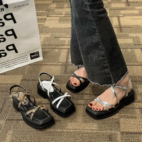 沙滩凉鞋女2024新款夏季超火时尚厚底女鞋百搭不累脚一字带罗马鞋商品大图