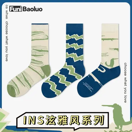 【绿鳄】袜子女ins潮夏季纯棉运动健身中筒袜透气条纹可爱长袜商品大图
