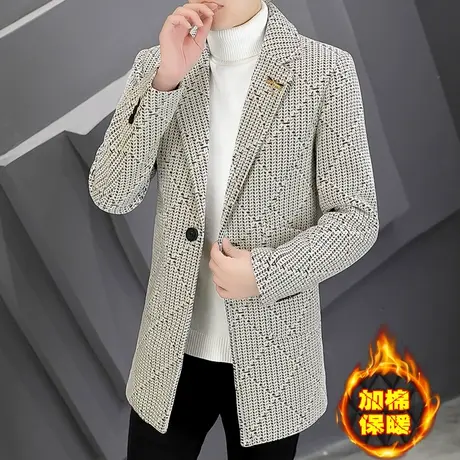 呢子西装男士秋冬季韩版高端中长款毛呢大衣加棉加厚男装风衣外套商品大图