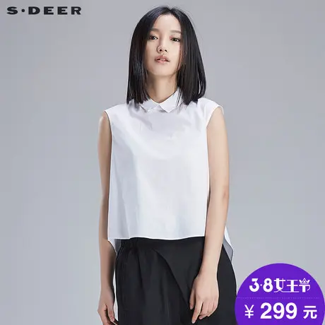 s.deer【商场同款】圣迪奥女设计感后开襟圆摆无袖上衣S16280643图片