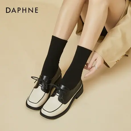 达芙妮英伦风小皮鞋女小众设计感2022年新款女鞋黑色方头粗跟单鞋图片