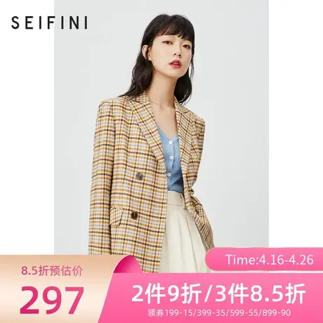 商场同款诗凡黎秋新款格纹宽松双排扣休闲西装外套7B7415041商品大图
