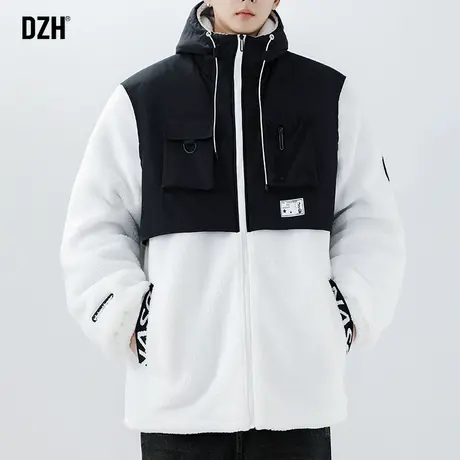 男生羊羔绒拼接棉服男款冬季加厚潮牌立领棉衣外套2024新款夹克衫图片