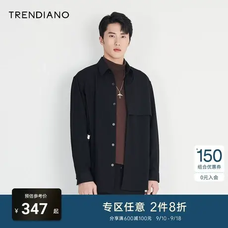 TRENDIANO官方潮牌秋季男装工装衬衣插扣腰带黑色长袖衬衫外套男商品大图