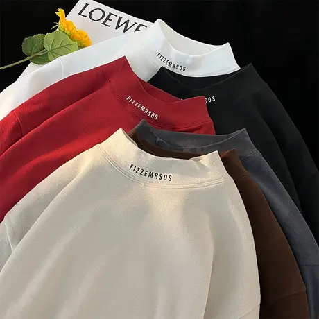 德绒打底衫男春秋季2024新款保暖内搭半高领针织衫美式潮牌上衣服商品大图