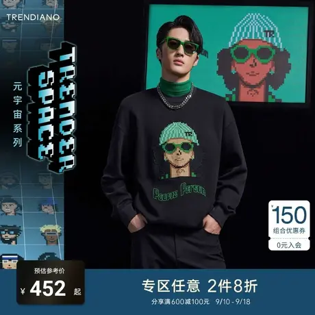 TRENDIANO官方潮牌男装秋季新款趣味印花圆领长袖卫衣男上衣商品大图