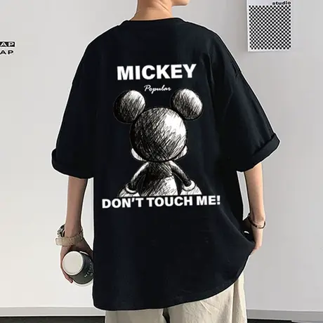 港风米奇短袖t恤男夏季卡通印花米老鼠半袖体恤宽松情侣装上衣服t商品大图