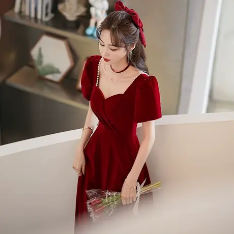 丝绒敬酒服新娘2023新款夏季结婚订婚回门答谢宴礼服平时可穿高级商品大图