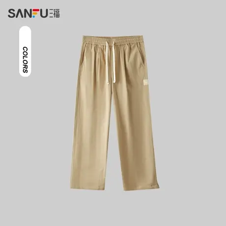 三福2024春季男士贴标设计休闲裤 趣味休闲宽松长裤男482233图片