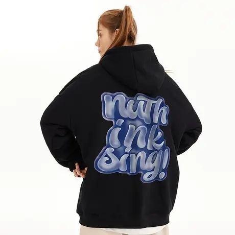 Nuthink国潮潮流港风字母连帽卫衣男加绒加厚潮牌ins情侣装外套潮商品大图