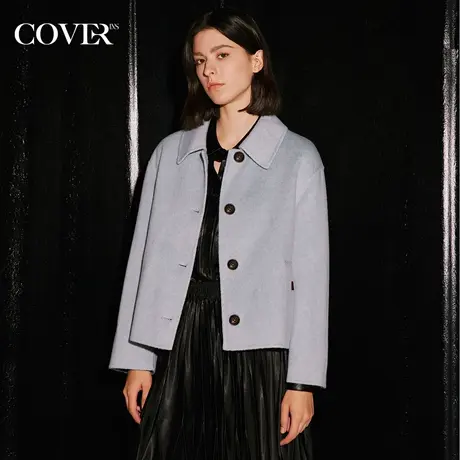 COVER2023冬季真丝羊毛混纺短款毛呢外套图片