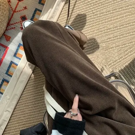 棕色灯芯绒阔腿裤女秋冬2022爆款高腰垂感宽松百搭直筒休闲拖地裤图片