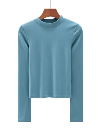 春秋季韩版半高领纯白修身纯色短款长袖体恤上衣内搭女打底衫内搭商品大图