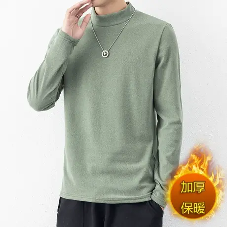 秋冬季立领德绒打底衫男发热保暖内衣男加厚长袖T恤男装秋衣纯色商品大图