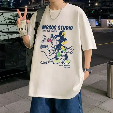 涂鸦卡通夏季短袖t恤男2024新款宽松纯棉体恤潮牌美式vintage半袖图片