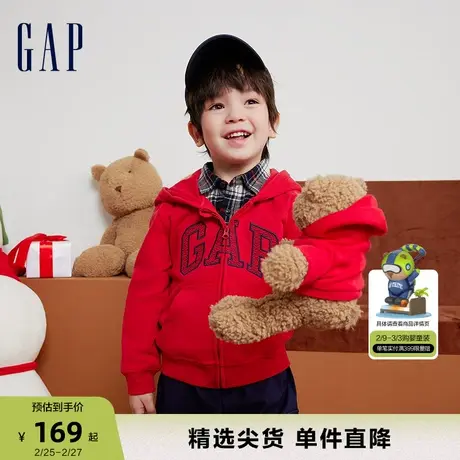 Gap男女幼童春秋新年LOGO圈织柔软红色卫衣龙年新春连帽衫857671商品大图