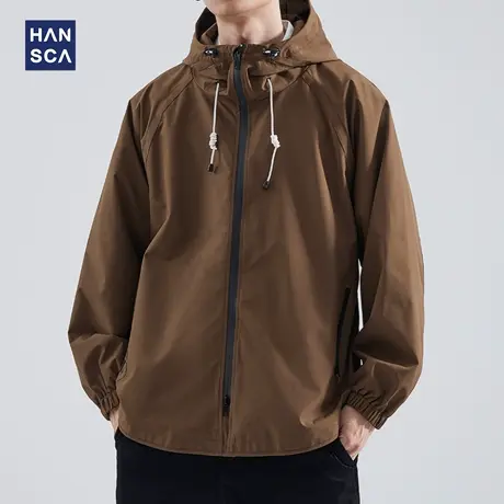 hansca山系夹克外套男潮牌秋季宽松大码痞帅休闲户外防风连帽上衣商品大图