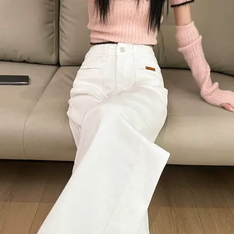 窄版阔腿牛仔裤女早春新款高腰显瘦宽松百搭梨型身材直筒拖地长裤商品大图