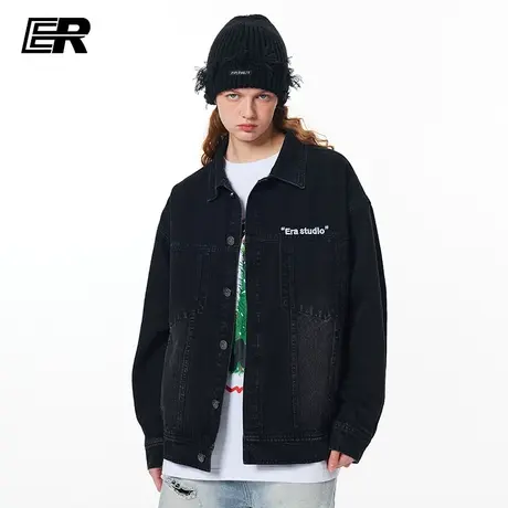 ER水洗复古做旧黄泥牛仔外套潮牌情侣工装夹克商品大图