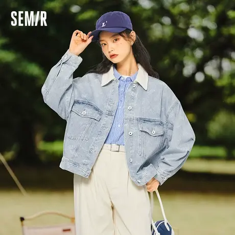 森马牛仔外套女2024春季新款翻领印花夹克女休闲秋潮流宽松衣服图片