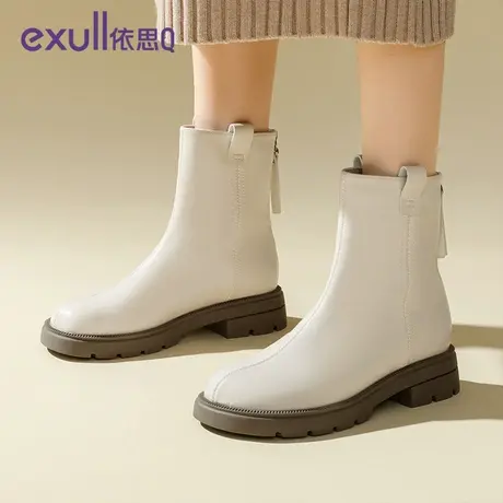 依思q靴子女加绒短靴马丁靴2023新款鞋子女秋冬厚底切尔西靴女靴商品大图