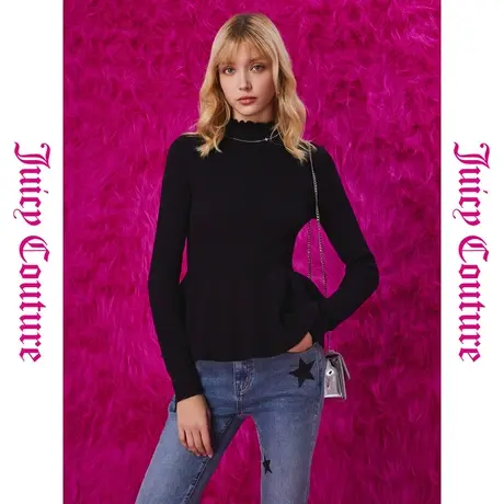 Juicy Couture橘滋秋季装女装年新款小步舞曲排荷叶边针织衫商品大图