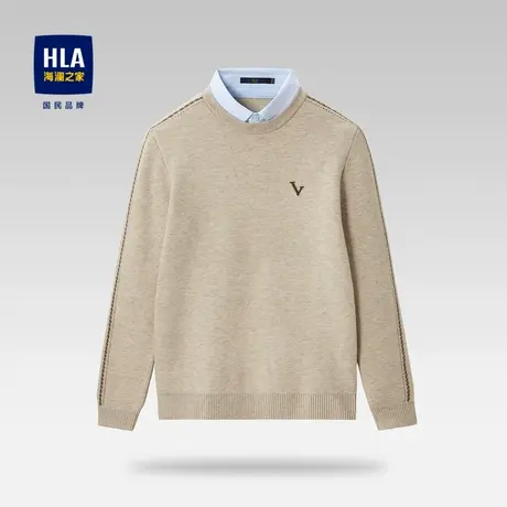 【奥莱清仓】HLA/海澜之家2023绒感双领针织衫内里加绒假两件套头图片
