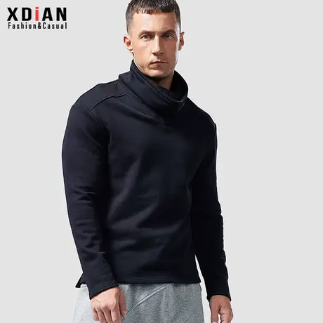 高领长袖t恤男纯棉纯色宽松重磅堆堆领加厚保暖上衣秋冬季打底衫商品大图