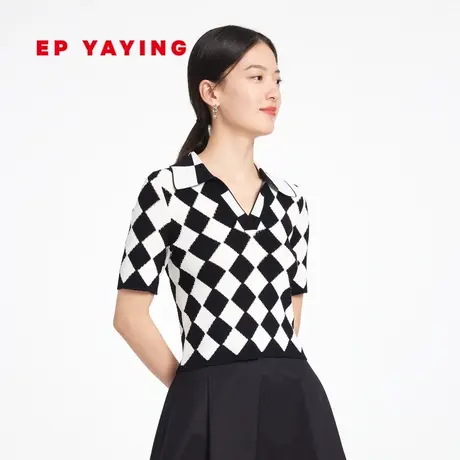 EP YAYING雅莹女装 气质黑白双色菱格针织衫 2023新款9522A商品大图