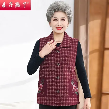 妈妈秋装背心外套2023新款格子马夹中老年人女装上衣服奶奶装秋装商品大图
