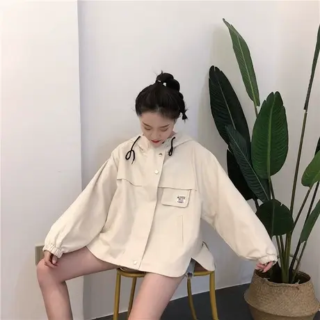 短款风衣工装外套女春秋矮个子150宽松bf潮百搭休闲复古港味夹克商品大图