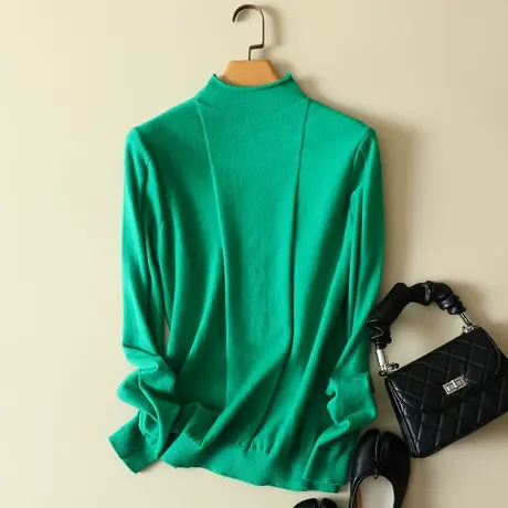 秋冬2023新款韩版打底衫女薄款半高领宽松长袖套头毛衣针织上衣女商品大图