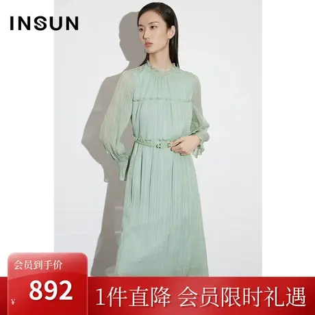 [云朵真丝]恩裳COVER2023春款新款冬梨顺纡绉肌理感木耳边连衣裙图片