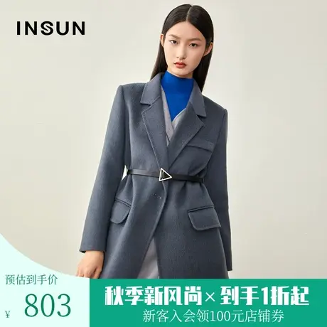 【奥莱专享】恩裳冬季时尚简约西装领羊毛中长款毛呢外套女小个子商品大图