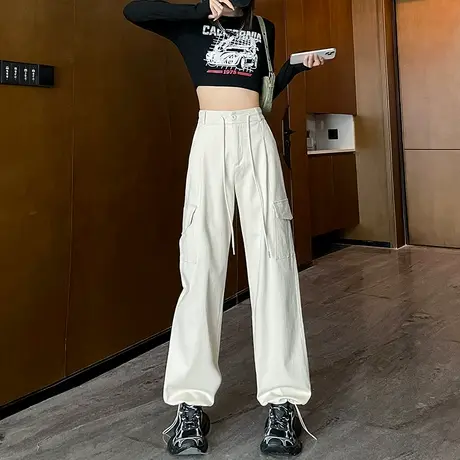 美式抽绳工装裤女春秋季2023新款两穿束脚裤高腰显瘦休闲阔腿长裤图片