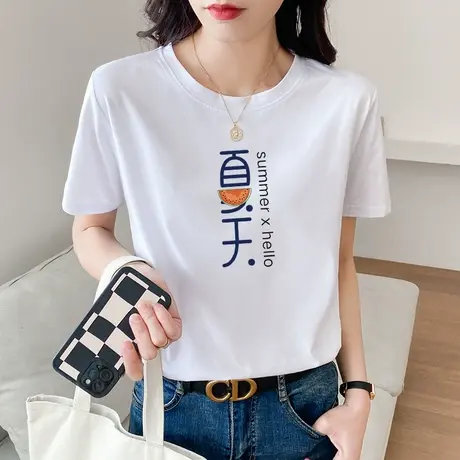 2件】白色短袖t恤女2022新款夏季宽松休闲设计感打底t桖半袖上衣图片