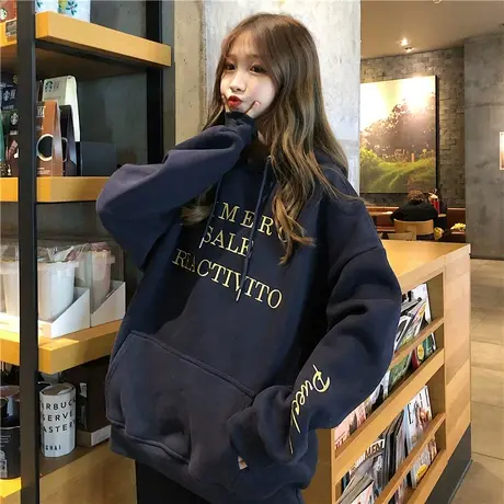 ulzzang卫衣女秋冬韩版宽松原宿bf慵懒风加绒加厚ins超火cec外套商品大图