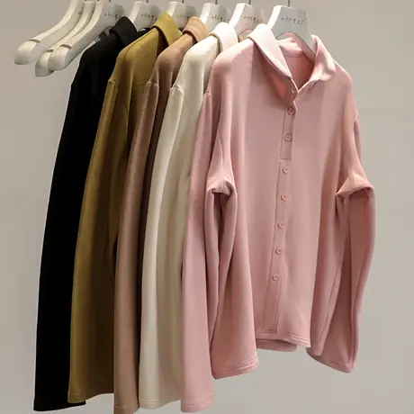 质感超好！2022秋冬新款套头Polo领双面德绒打底衫保暖显瘦上衣女商品大图