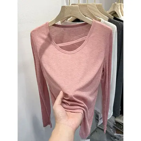 设计感镂空挂脖轻薄款长袖T恤女2023春夏新款打底衫防晒衫上衣潮商品大图