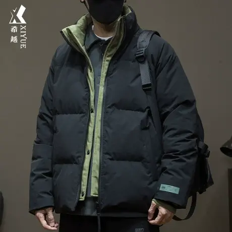 希越潮牌撞色短款羽绒服男90白鸭绒2023冬季新款外套男士宽松大码商品大图
