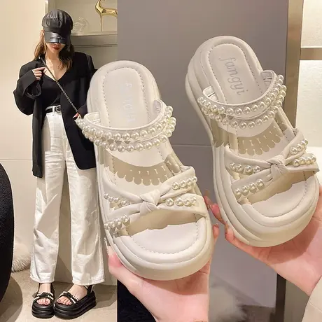 仙女风配裙子罗马凉鞋女夏季2023新款百搭小众凉拖增高厚底高跟鞋图片