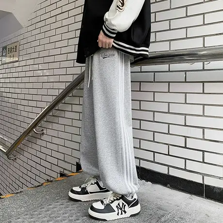 卫裤男春秋款休闲长裤宽松束脚条纹运动裤美式复古高街潮牌裤子男商品大图