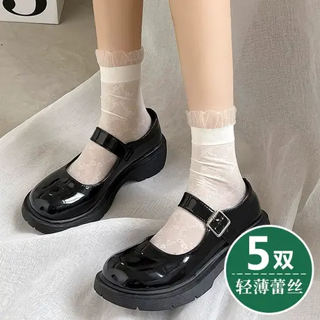白色袜子女带蕾丝花边的中筒短袜春秋夏季薄款搭配凉鞋小皮鞋好看商品大图